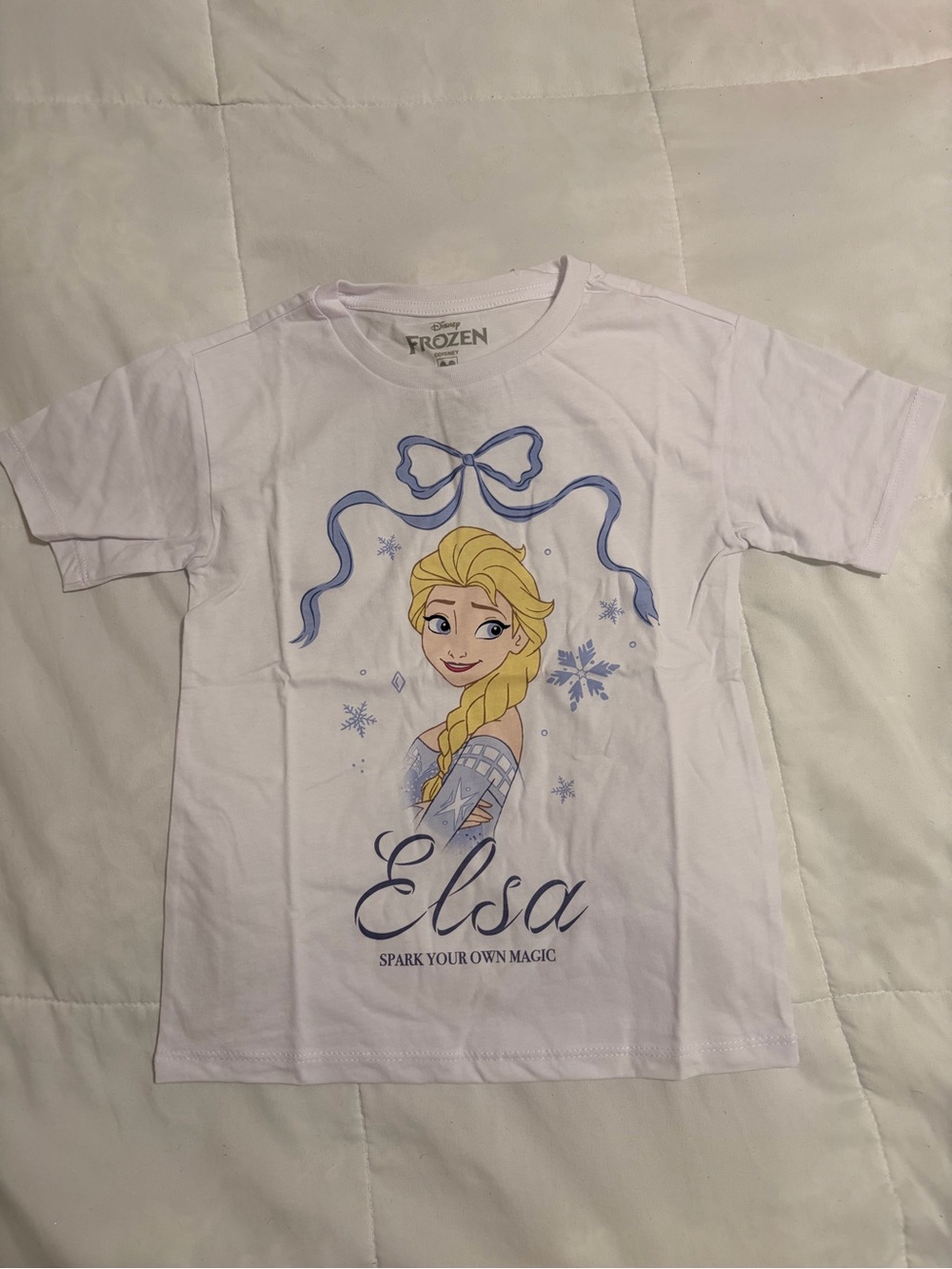 Disney White Elsa Graphic Tee with Blue Accents